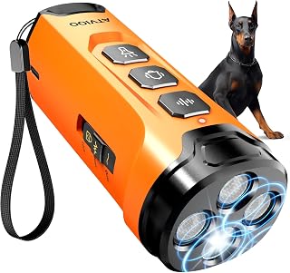 Dog Bark Deterrent Devices, 3X Sonic Emitters, Dual-Frequency Bark Control, Flashlight & Sound Modes, Humane No-Bark Trainer, Safety Lock, USB-C Rechargeable (Orange)