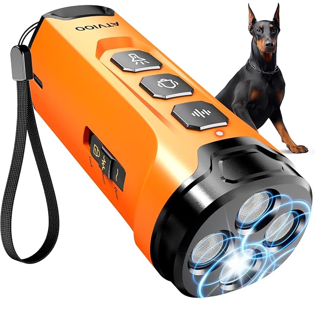Dog Bark Deterrent Device 3X Sonic Emitters Dual-Frequency Bark Control Flashlight Sound Modes Humane No-Bark Trainer Safety Lock
