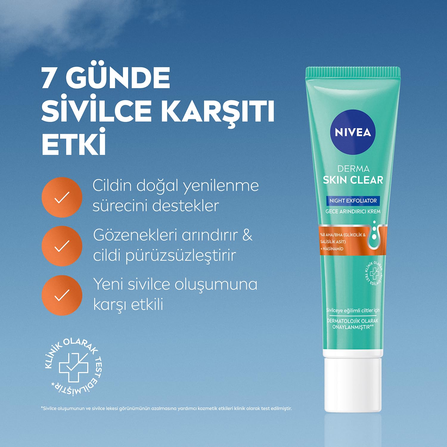 NIVEA Derma Skin Clear Night Exfoliator Gece Arındırıcı Krem 40 ml + NIVEA Derma Skin Clear Sivilce Karşıtı Tonik 200 ml X2