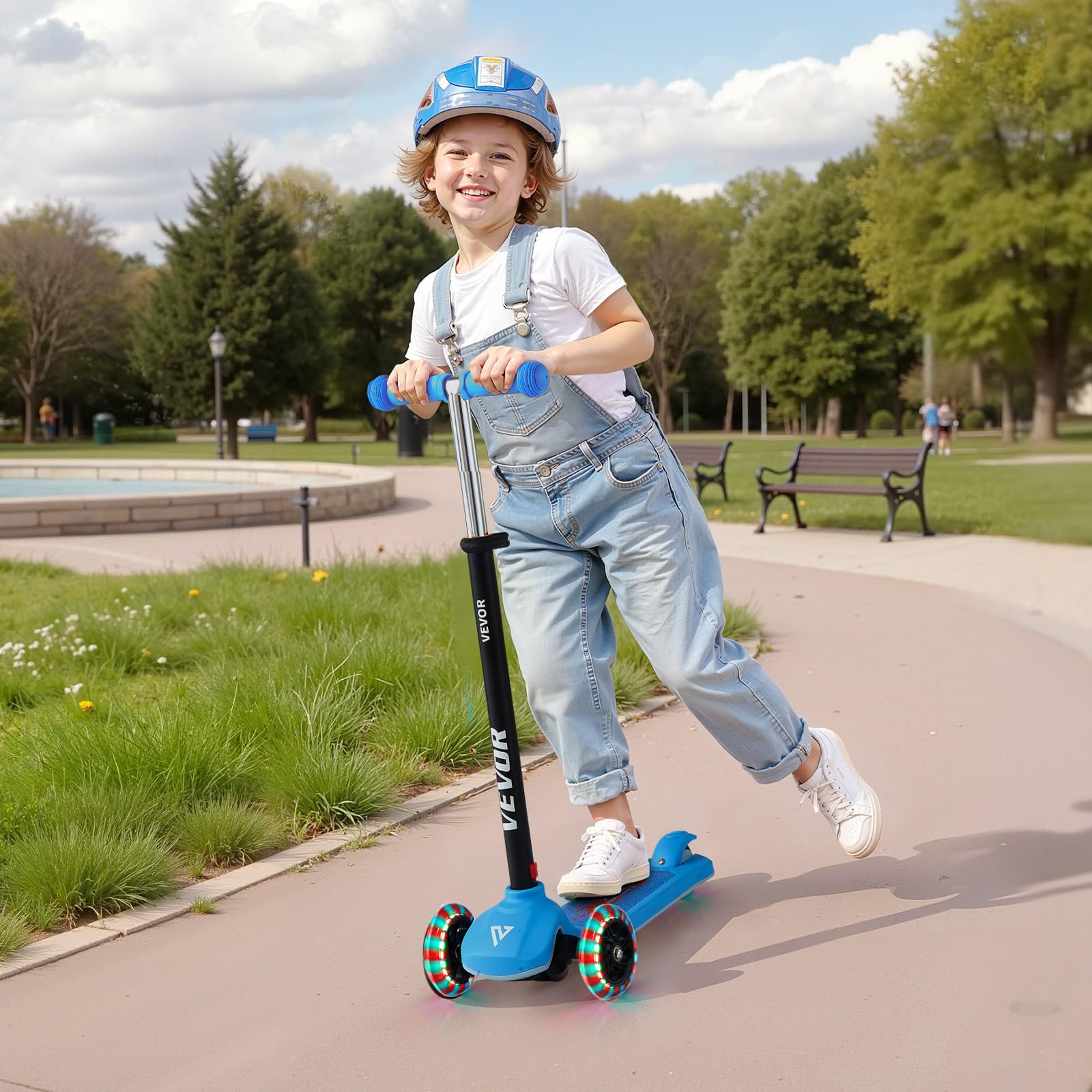VEVOR Monopattino con 3 Ruote per Bambini da 3 Anni, Monopattino Carico max. 75kg 3 Altezze 710/755/800 mm, Ruote Luminose φ120 mm, Manico Antiscivolo, Pedana Antiscivolo, Blu