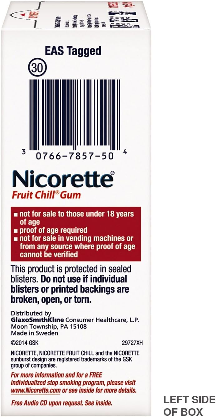 Nicorette 2 mg Nicotine Gum to Quit Smoking - Fruit Chill Flavored Stop Smoking Aid, 100 Count
