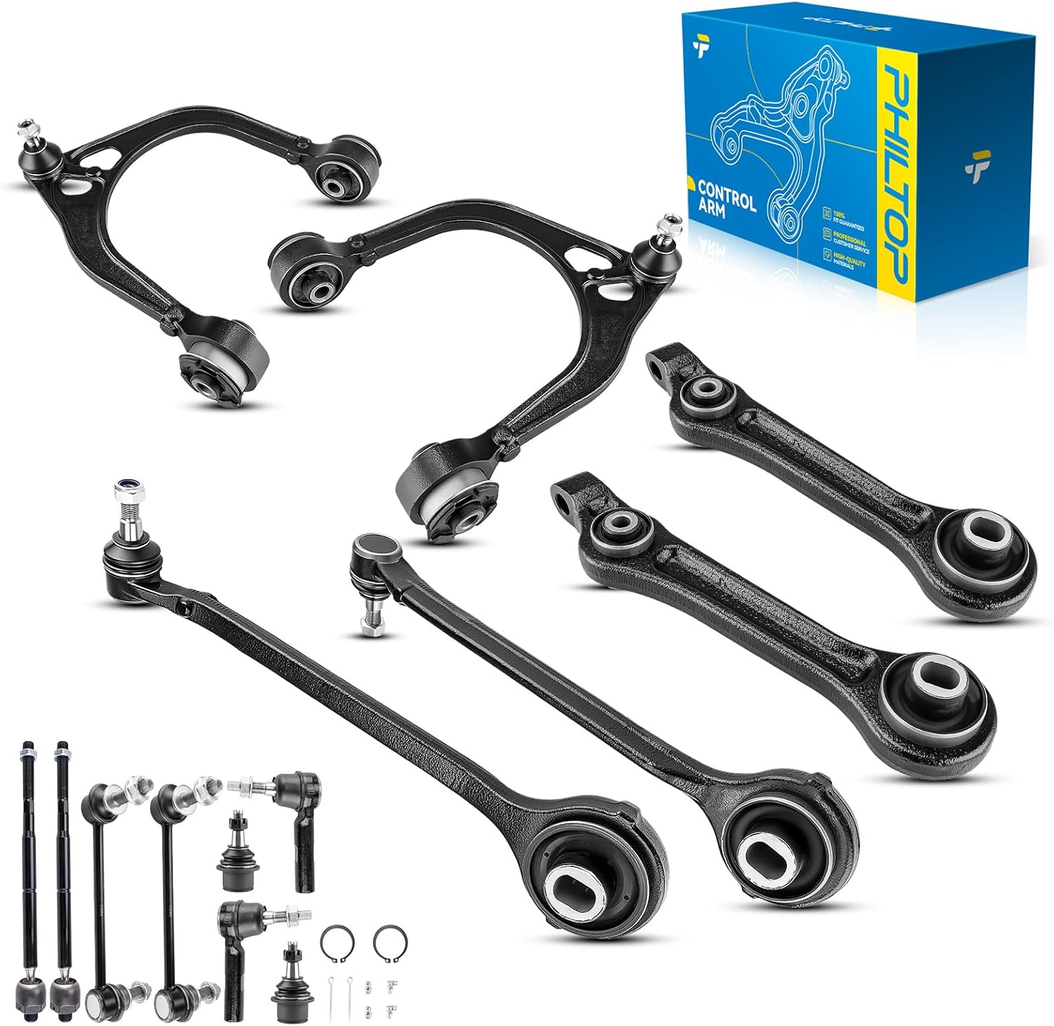 PHILTOP 14Pcs Front Upper and Lower Control Arms W/Ball Joint Tie Rod Sway Bar Link Compatible with 2005-2010 300 RWD, 2005-2008 Magnum RWD, 2006-2010 Charger RWD, 2008-2010 Challenger Suspension Kit