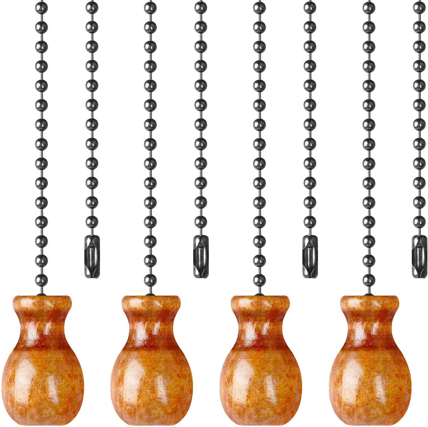 Ceiling Fan Pull Chain, 4 Pack Wooden Pendant Pull Chain Extension, 12 Inches Decorative Chain Pulls for Ceiling Light Fan Lamp, Beads Ball Pull Chain Extenders with Connector, C