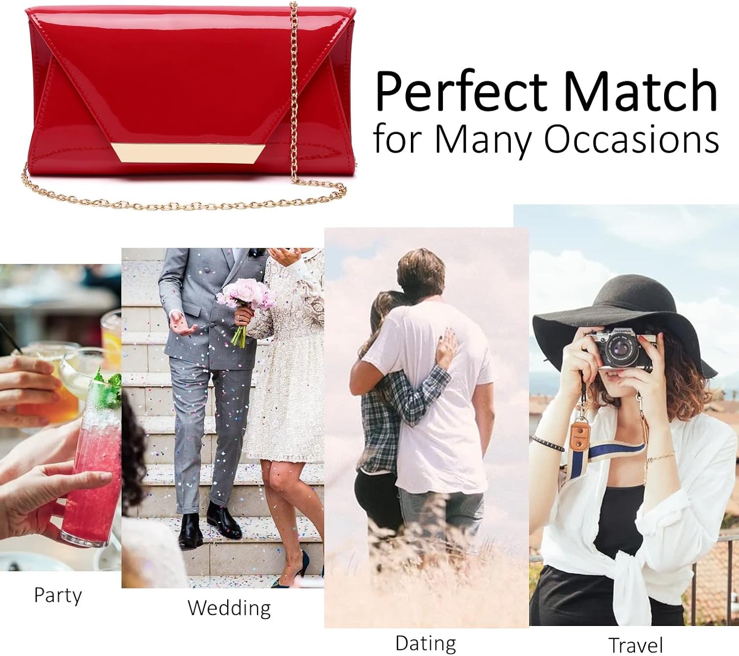 Patent Leather Envelope Clutch Womens Evening Handbag Stylish Shoulder Bag Purse for Christmas Wedding Party Prom - Image 9