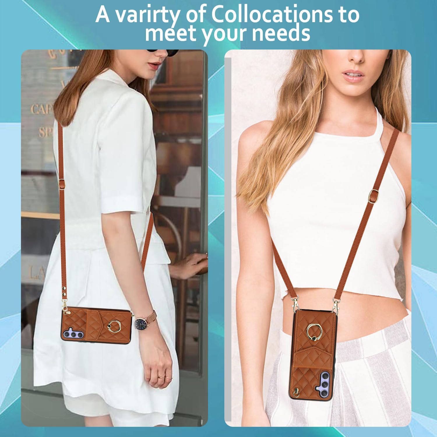 Phone Case for Samsung Galaxy S25 5G Wallet Cover with Tempered Glass Screen Protector and Crossbody Wrist Strap Ring RFID Blocking Credit Card Holder Cell S 25 25S 25 25S SM-S931U Women Girls Brown