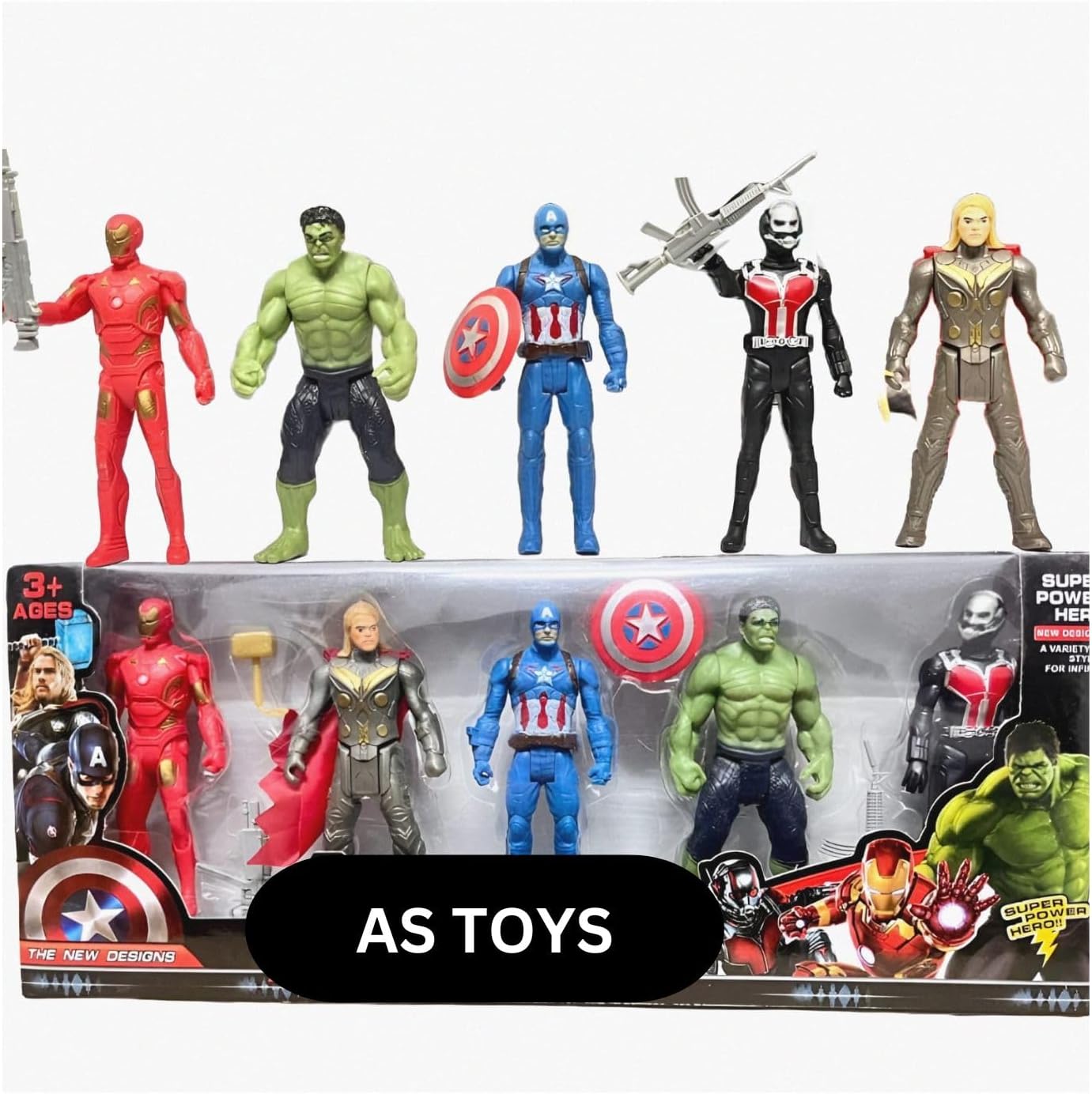 AS TOYS Marvel Avengers Age of Ultron Superhero Action Figure Collectible Toy Set for Kids (Pack of 05 Pieces). (Multicolor) (Thor, Antman, Hulk, Ironman & Captain America).
