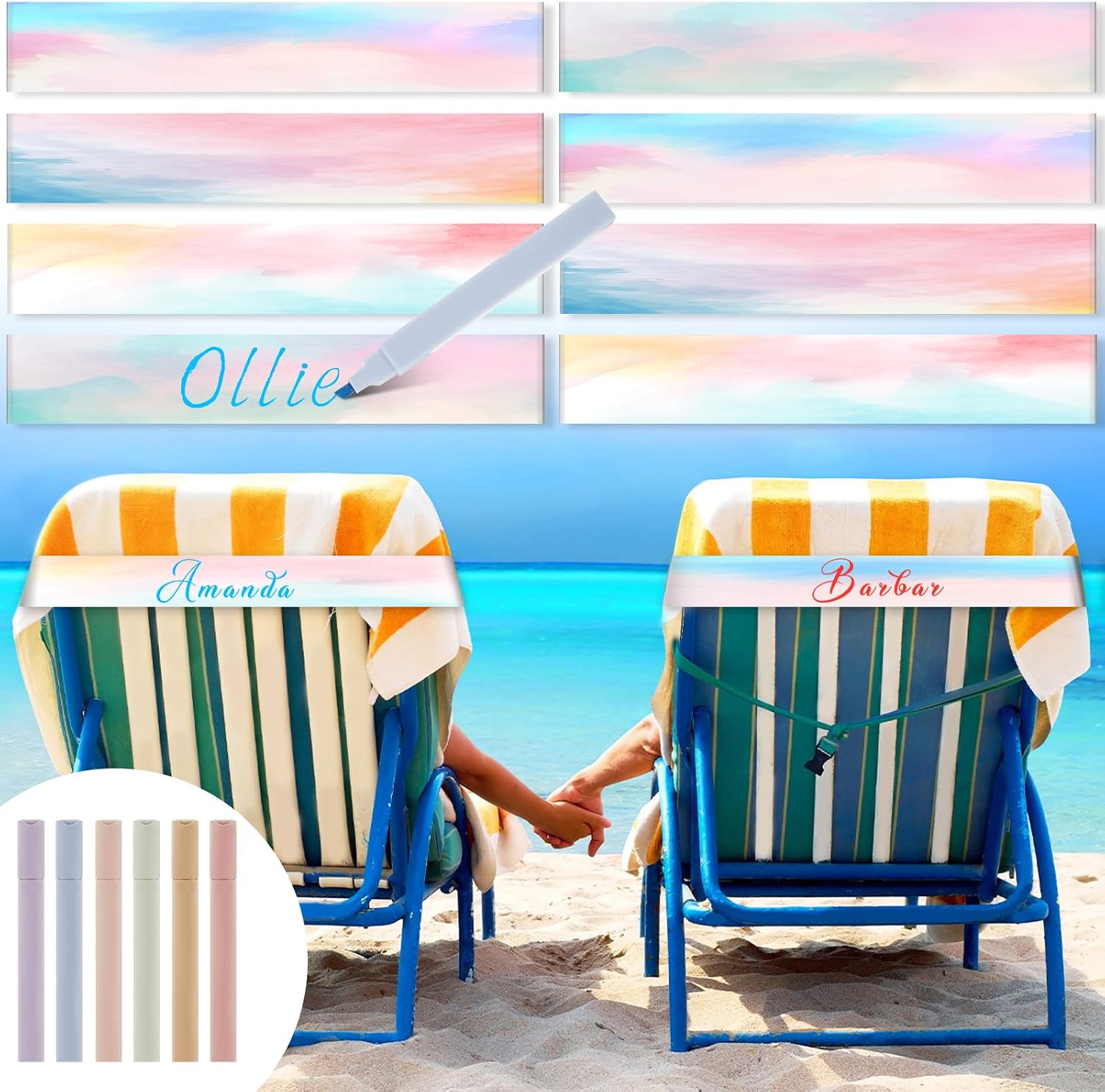 Boao 8 Pack Beach Towel Bands for Chair, Elastic Strap,Personalized Style