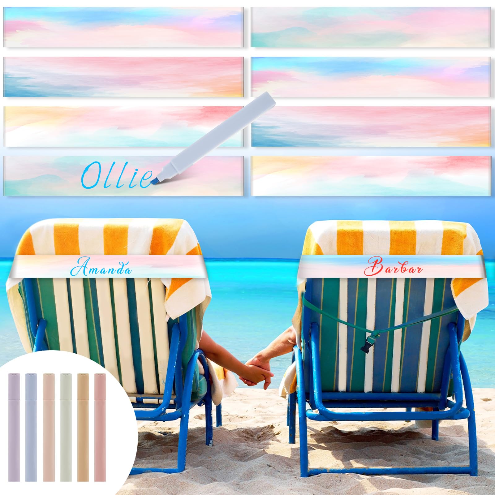 Boao 8 Pack Beach Towel Bands for Chair, Elastic Strap,Personalized Style