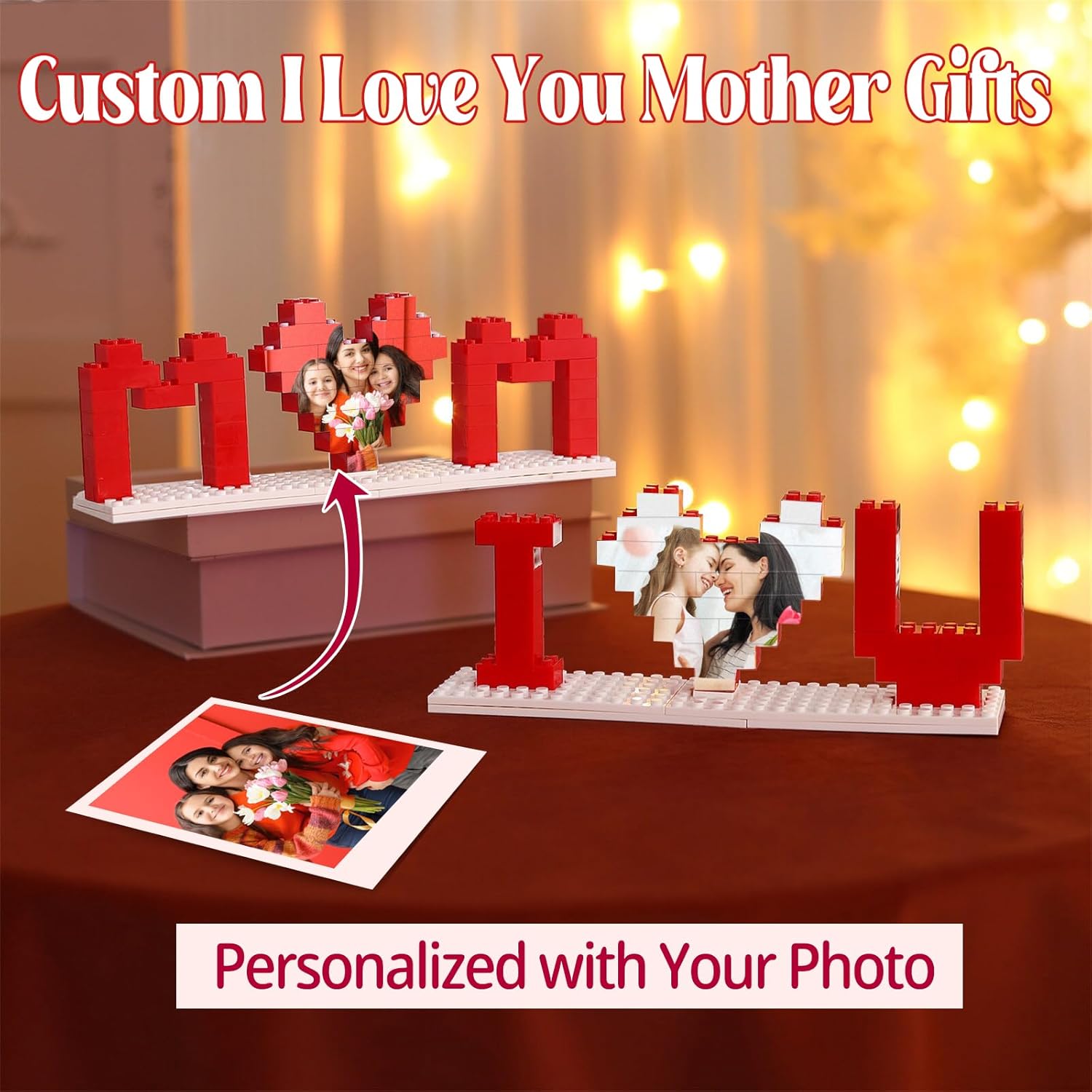 lanleay Custom Mother Gifts, Personalized Building Blocks for Mothers Day, Unique Mom Gifts from Daughter Son - Mama Birthday Gifts Presents with Photo Puzzles