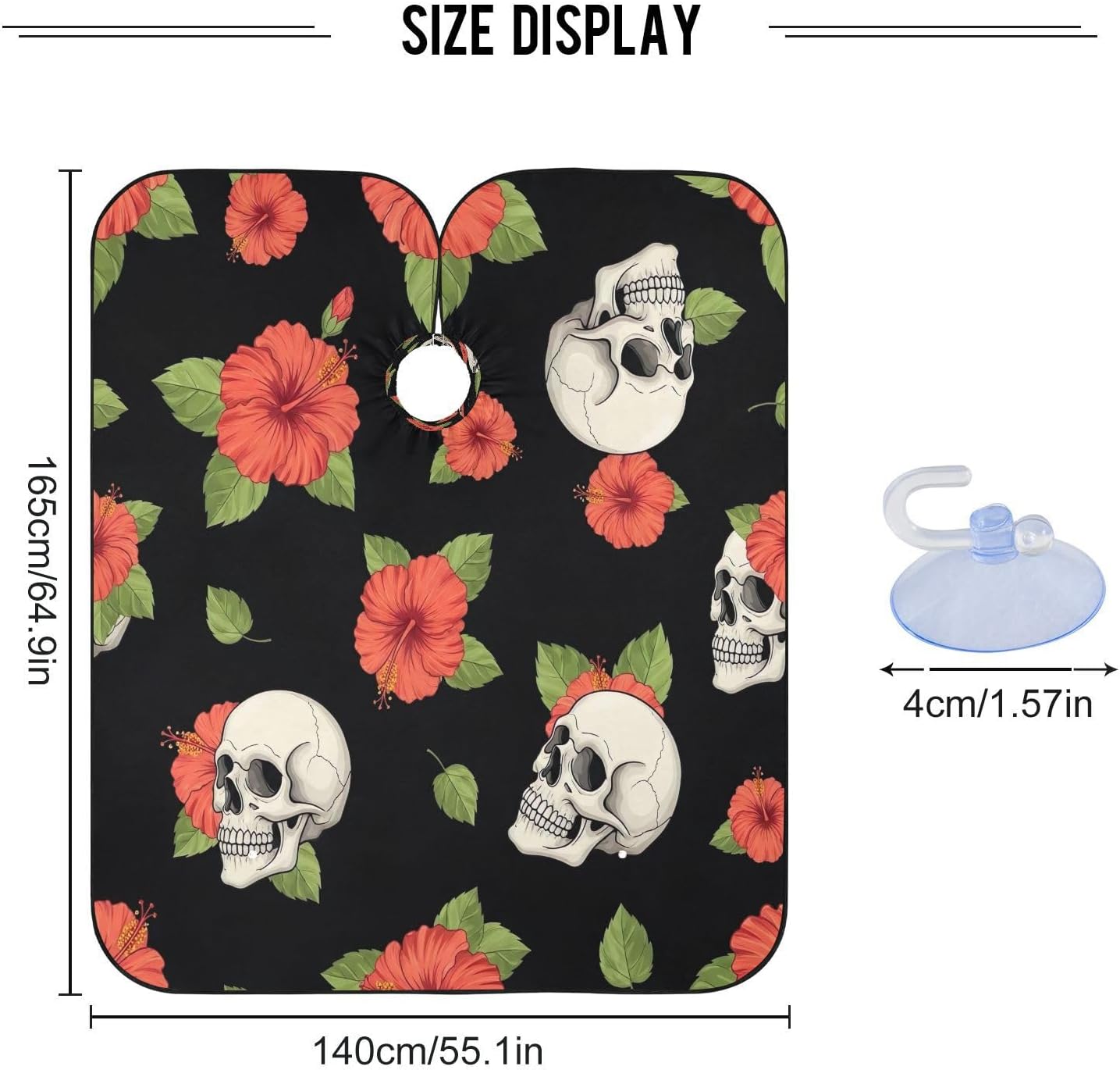 Vintage Skulls Hibiscus Flowers Green Leaves Hairdresser Apron Styling Cape Waterproof, 64.9 x 55.1 Inches Hair Cape for Haircuts