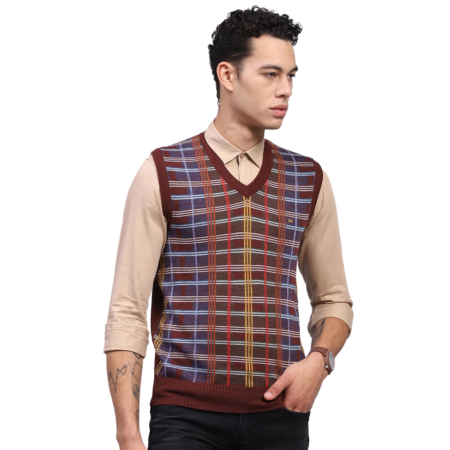 monte carlo Mens Self Design V Neck Sleeveless Sweater (1239369SL)-picture-26