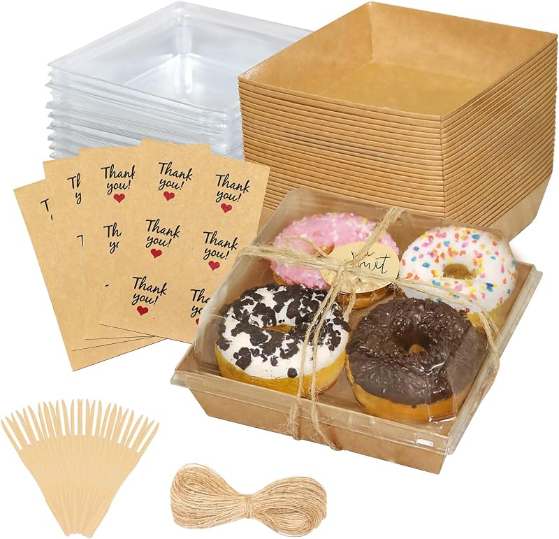 WIKDAY Charcuterie Boxes with Clear Lids, Brown, 25 Pack | Small Dessert Bakery Boxes, Disposable To Go Food Containers, for Cake Slice, for Cookies, for Sandwich