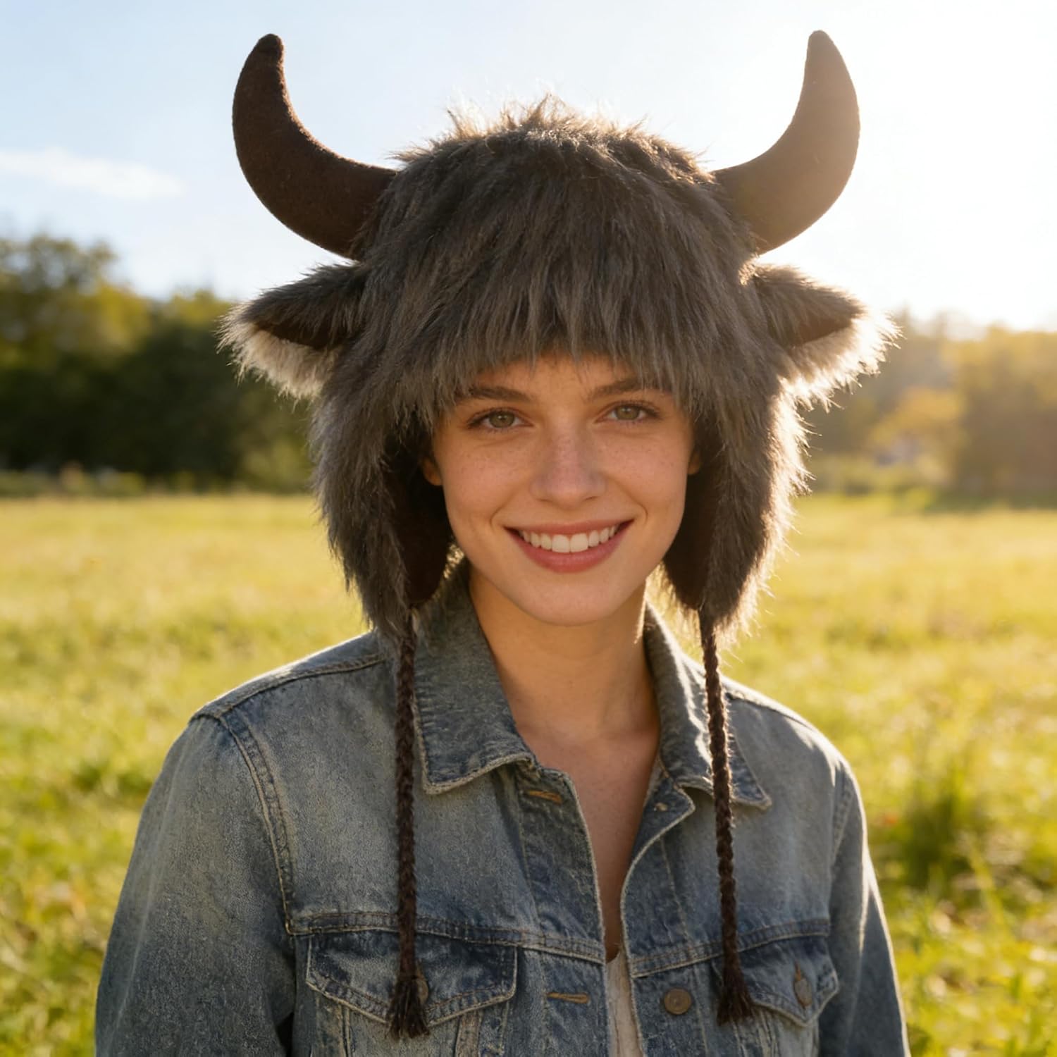 Faux Fur Horn Hat Winter Devil Horns Trapper Hat Plush Demon Earflaps Cap Animal Cow Ox Horn Halloween Headwear for Men Women