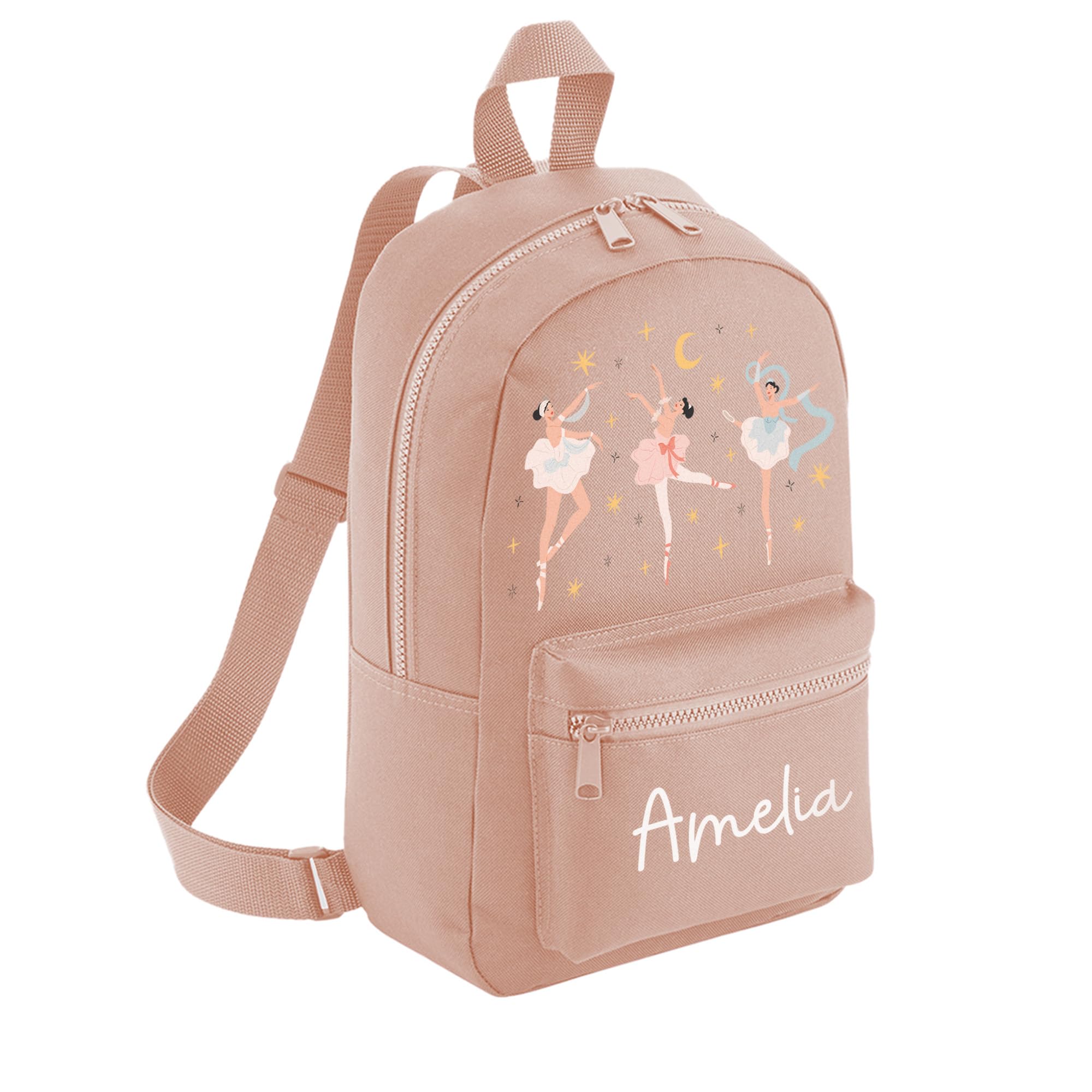 A1 Graphics Ltd Personalised Ballerina Kids Backpack Custom with Name Choice of Colours Ballet School Bag with Adjustable Straps for Children & Toddlers (Peach)