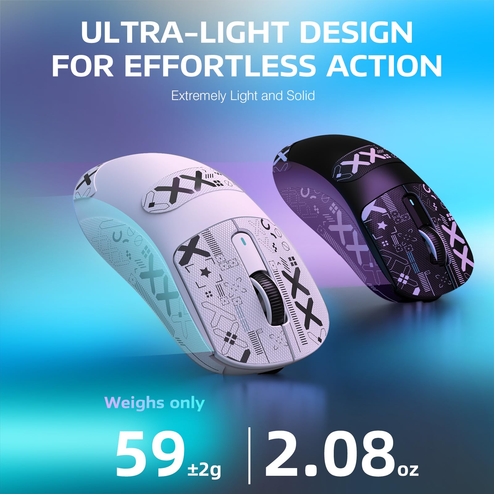 VGN GAMEPOWER ATTACK SHARK X3PRO SUPERLIGHT 59g Mouse Gaming Wireless, Tasso di Polling 4K/8KHz, 26000DPI Mouse da Gioco G502, PixArt PAW3395, 2.4G/Bluetooth/Cablato, Grip Tape, Batteria 200Hr, Bianco