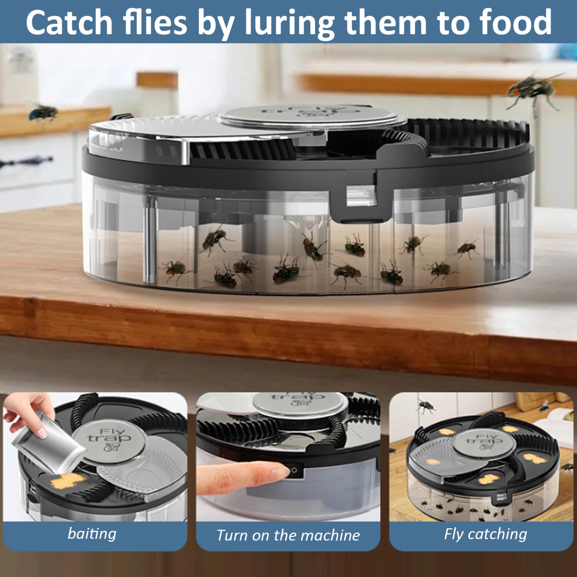 Catcher de Mosca, Trampa de Mosca eléctrica Automática Catcher USB Recargable Potente inofensiva Trap DESPETABLE del Segura ROTACIÓN SILENTE para LA Parte DE Cocina del Dormitorio