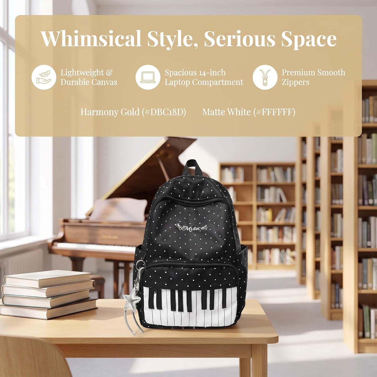 Polka Dot Backpack,Cute Piano Backpack