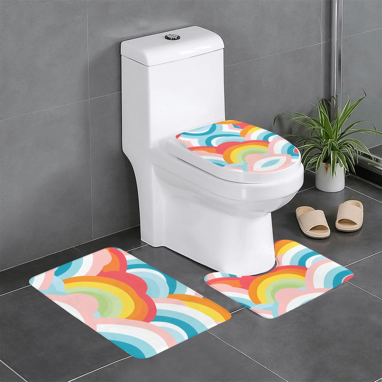 Tapis de salle de bain antidérapants arc-en-ciel - Lot de 3 formats pour baignoire et WC