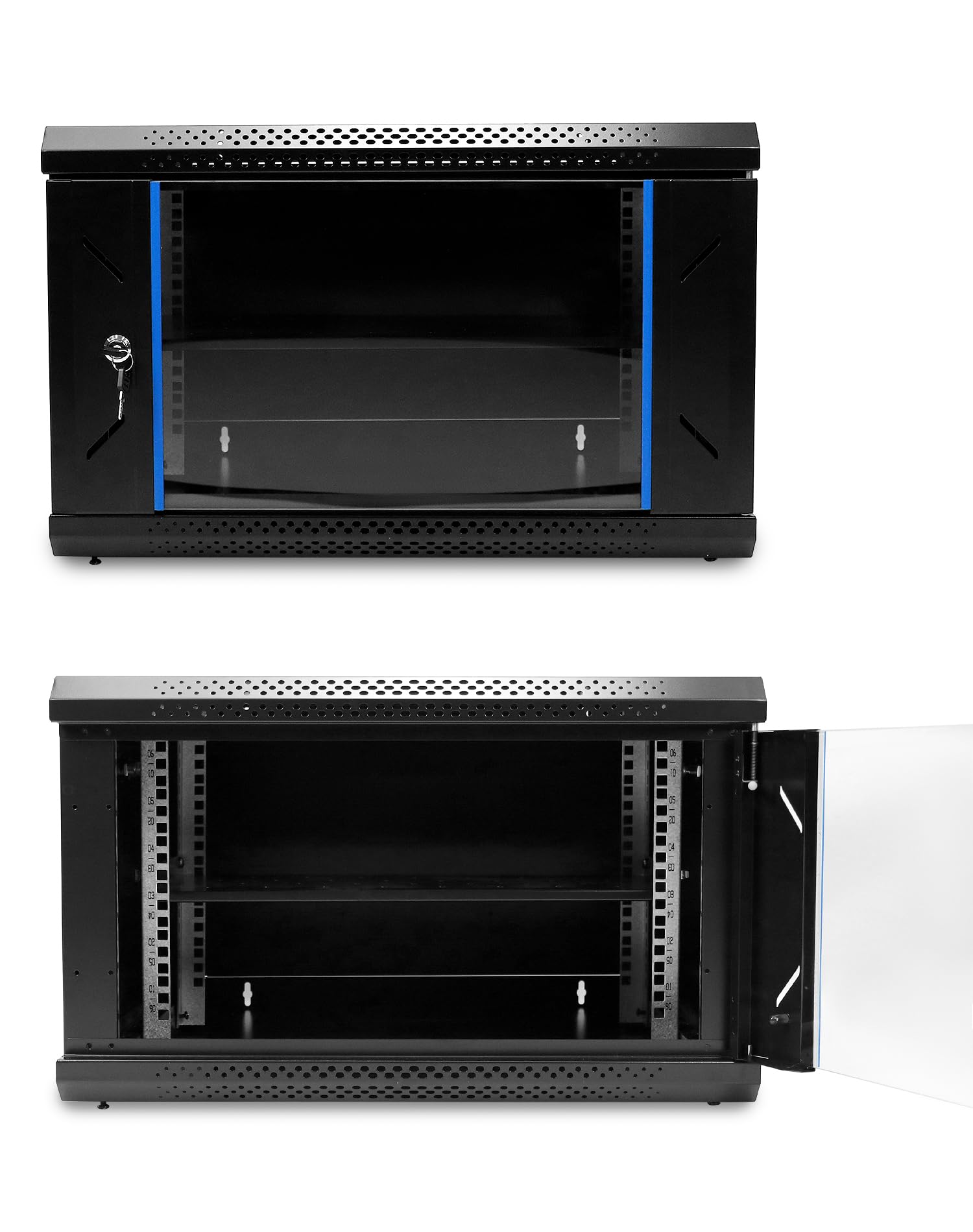 QWORK Recinzione per server di rete 6U, montaggio a parete, armadio per server, rack di rete ventilato (61 cm di profondità), per apparecchiature IT da 19", A/V, con porta in vetro bloccabile e