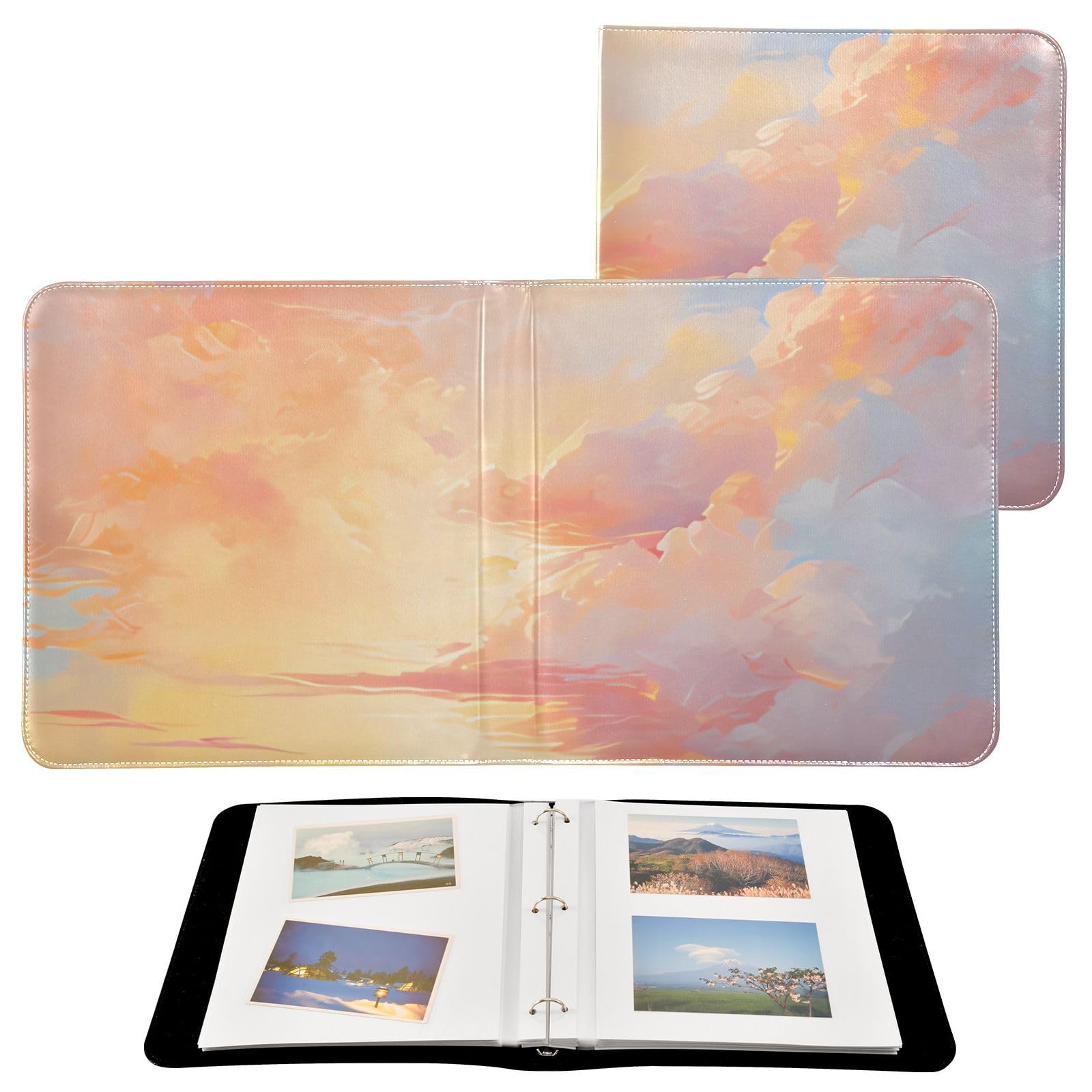JIPONI Beautiful Cloud Large Photo Album, DIY Leather Cover Scrapbook Albums for 4x6 5x7 6x8 Pictures, Self Adhesive Memory Book for Wedding, Baby, Family