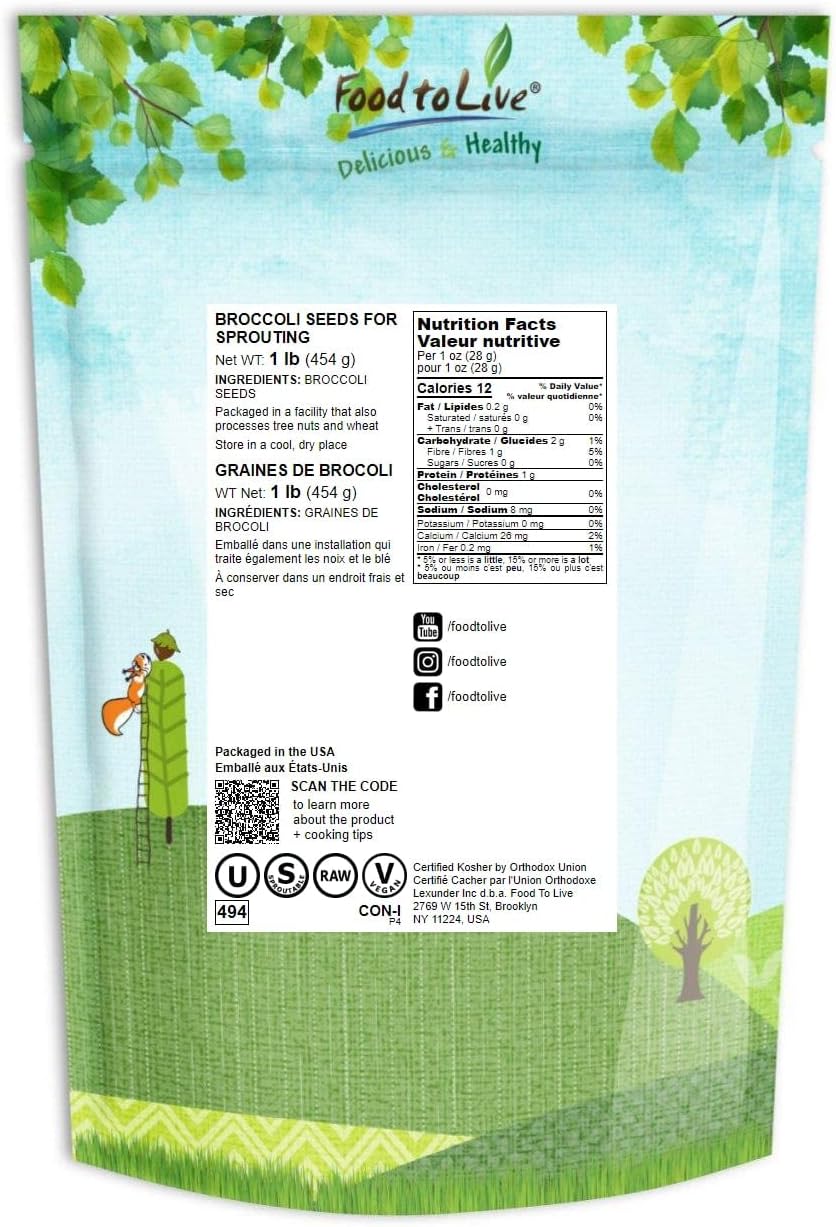 Broccoli Seeds for Sprouting, 1 Pound – Vegan, Kosher, Sirtfood, Bulk. Rich in Sulforaphane, Vitamin C, Vitamin A. Great for Growing Sprouts, Microgreens. High Germination Rate : Vegetable Plants : Patio, Lawn & Garden