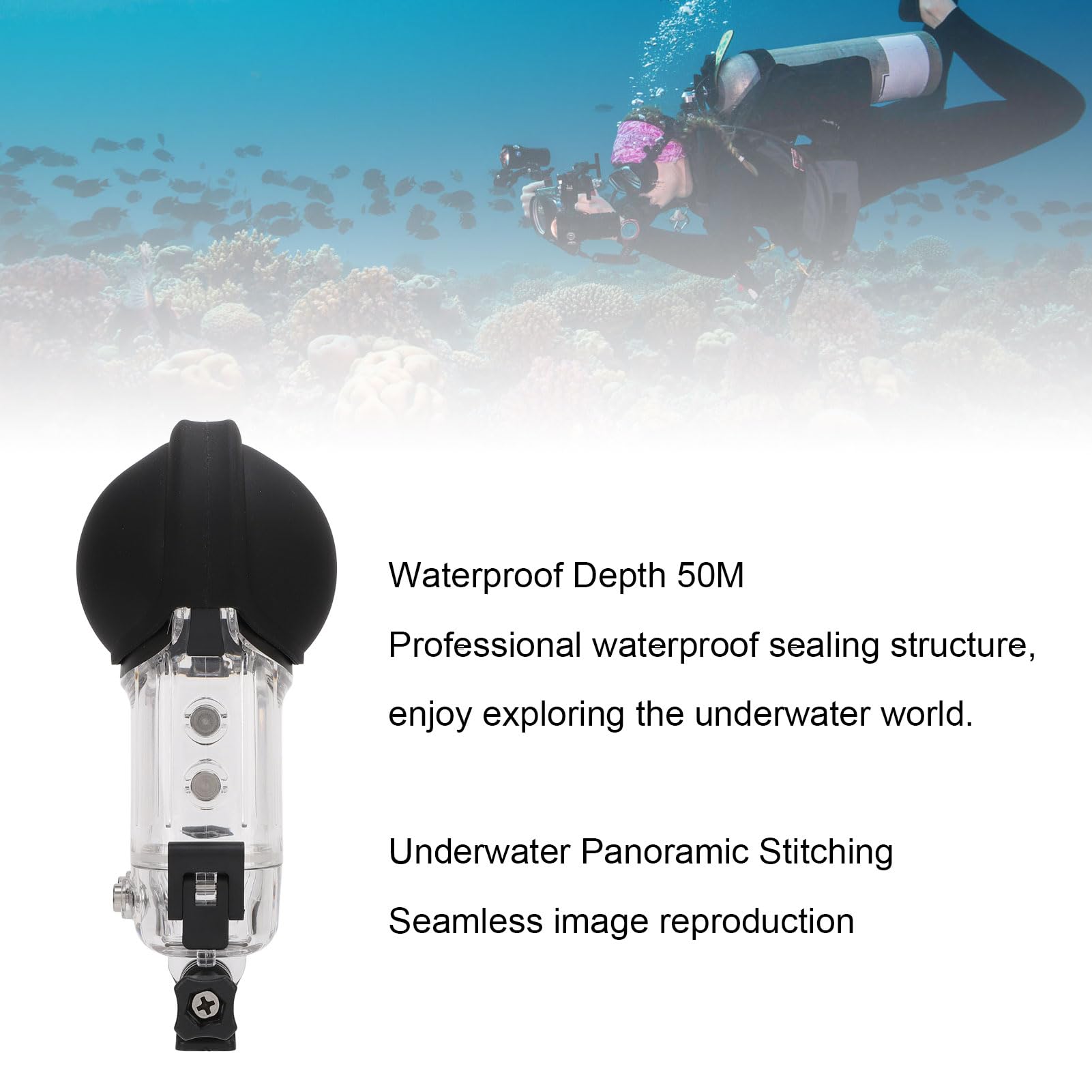 Custodia Impermeabile, Custodia Subacquea con Lente Ottica Sferica Subacquea da 50 M, Panoramica a 360 Gradi, Protettiva con Adattatore a Sgancio Rapido per lo Snorkeling, il Surf, il Nuoto