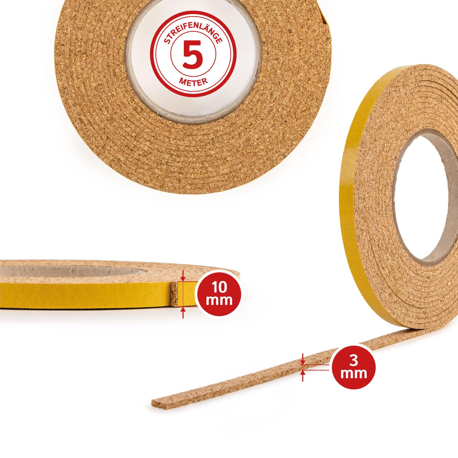 The Felt Store Nastro di sughero autoadesivo 5 m x 10 mm x 3 mm Made in Germany
