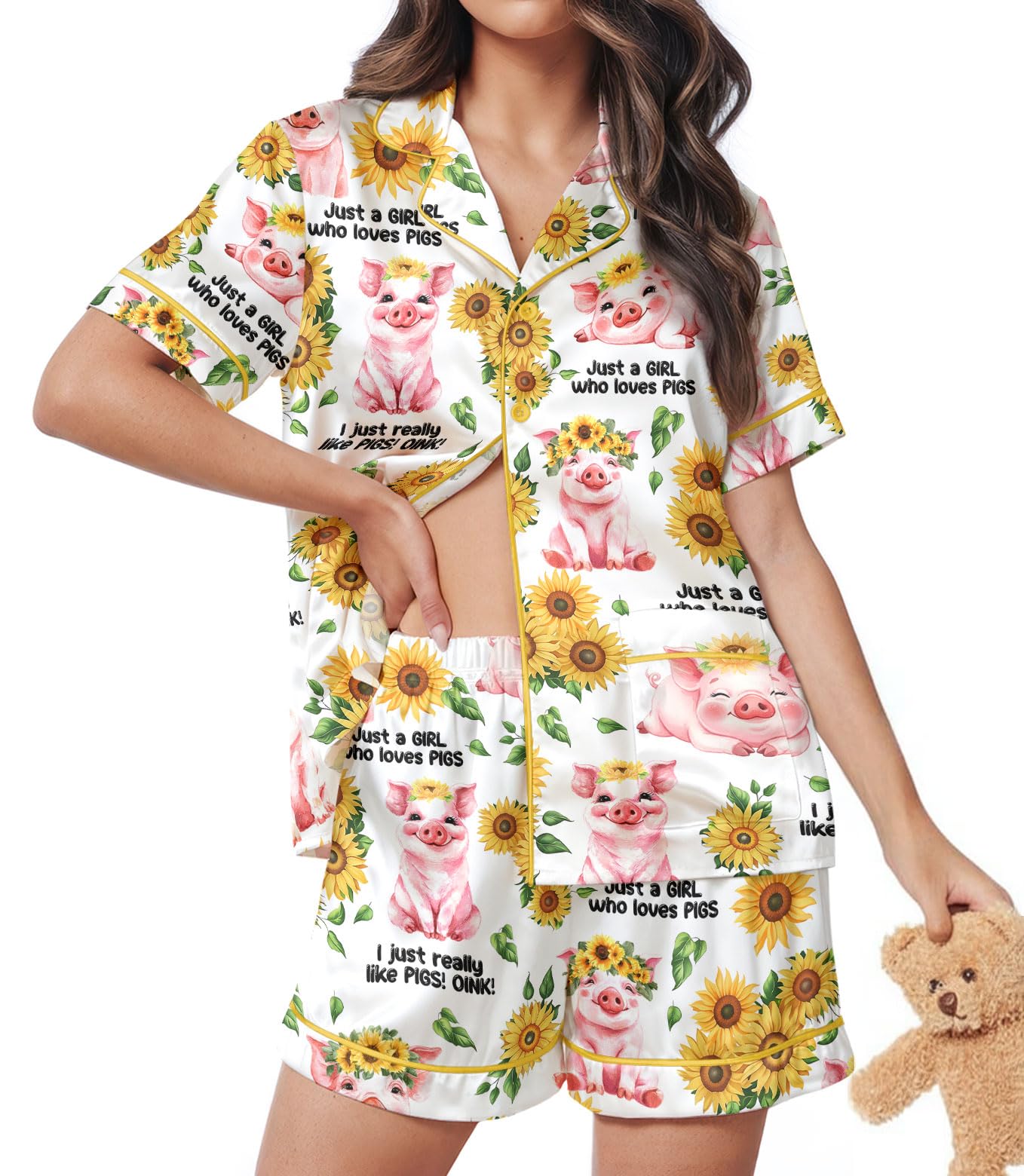 HUNTFAMI Women's Short Satin Pajama Set, Lightweight Softness Sleepwear