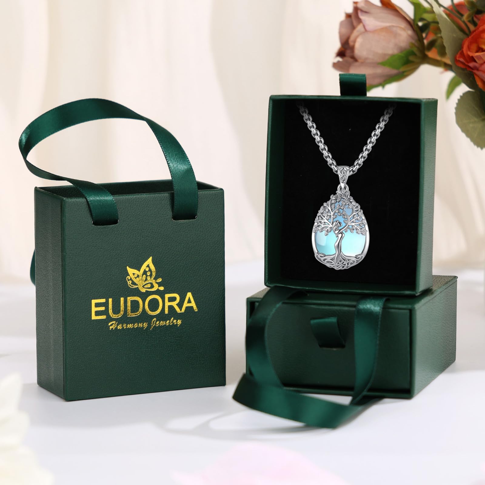 Collana Femminile Dell'albero Della Vita, Ossidina Turchese Ametista Lunare Lunare a a Sospensione di Protezione dei Colletti Gioielli di Protezione del Colletto, 20"+2"