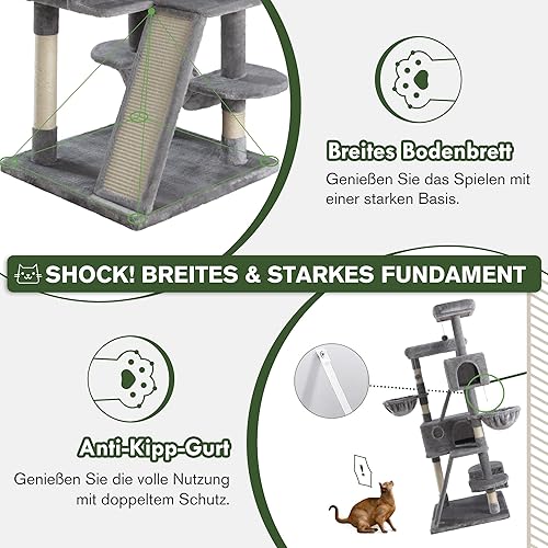Miniatura 6 de MUTICOR Torre grande de 66 pulgadas para gatos grandes de interior, perchas de felpa acogedorascondominios de sisalpostes rascadores de sisalhamaca