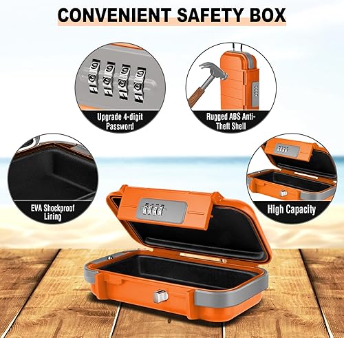 Miniatura 2 de HUANLANG Caja de seguridad portátil con cerradura de combinación, mini caja de seguridad para viajes en la playa, impermeable, pequeña caja con
