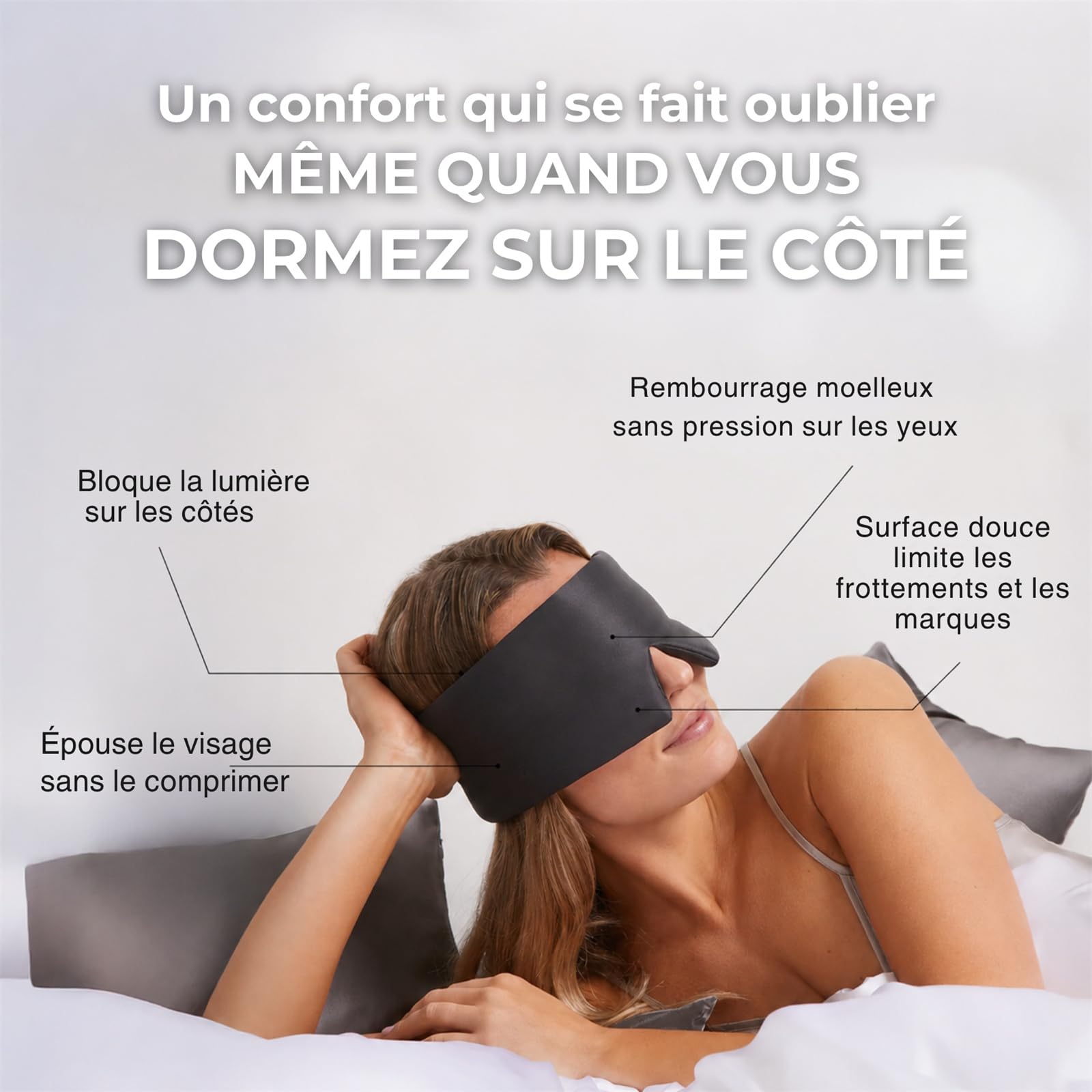 Madeelle NUIT INTACTE Masque sommeil soie véritable ajustable