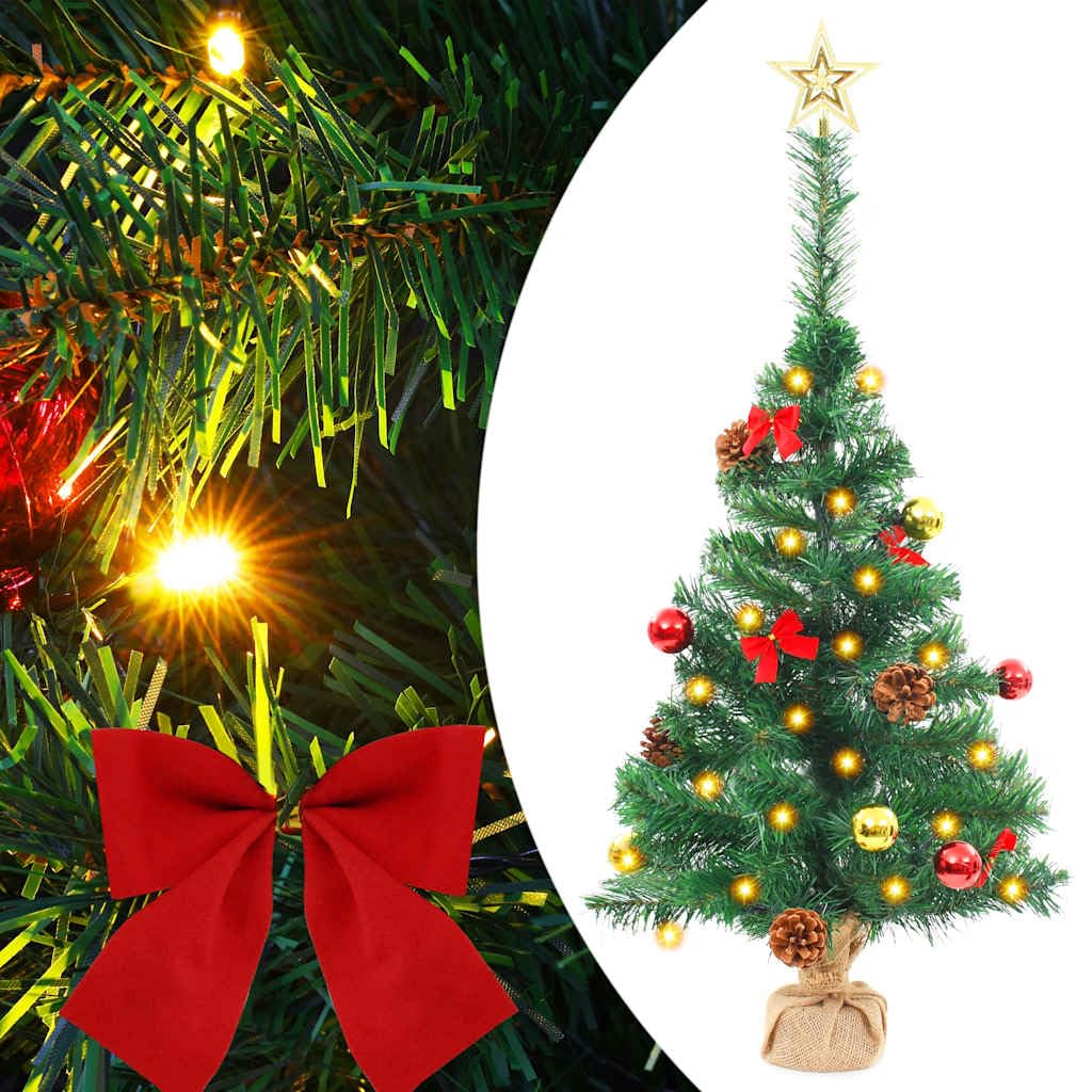 Sztuczne drzewko bożonarodzeniowe z motywem S i ornamentami, zielone 64 cm, dekoracja stołu Pre-Lit do użytku wewnątrz i na zewnątrz, 20, 4 ing, stabilna stalowa podstawa, świąteczna dekoracja