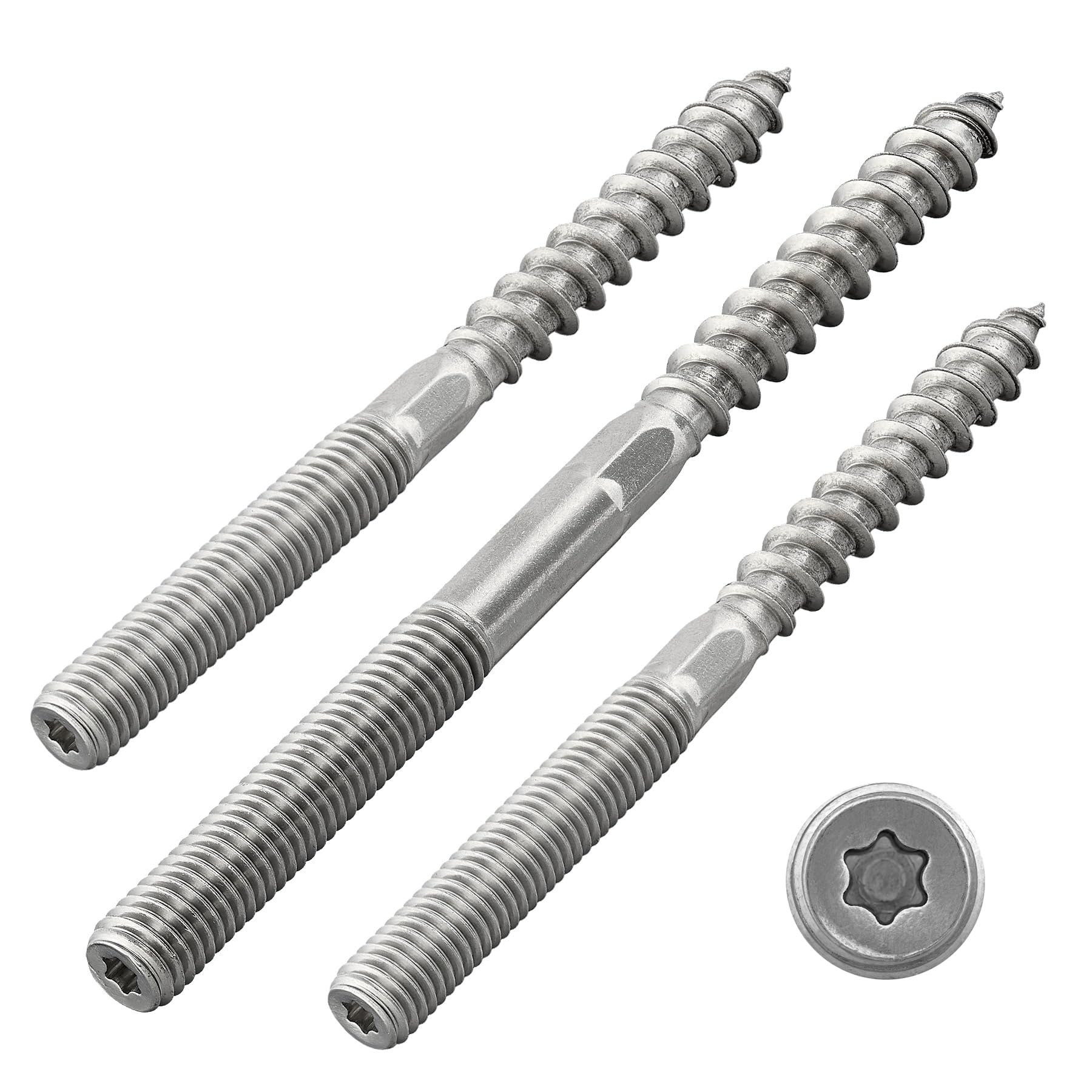Stockschrauben mit Torx-Antrieb (TX) | mit Sechskant-Mittelteil | Edelstahl A2 / V2A | Doppelgewindeschrauben | Schraubstifte | Holzschraube (M8 x 90 mm, 1 Stück)