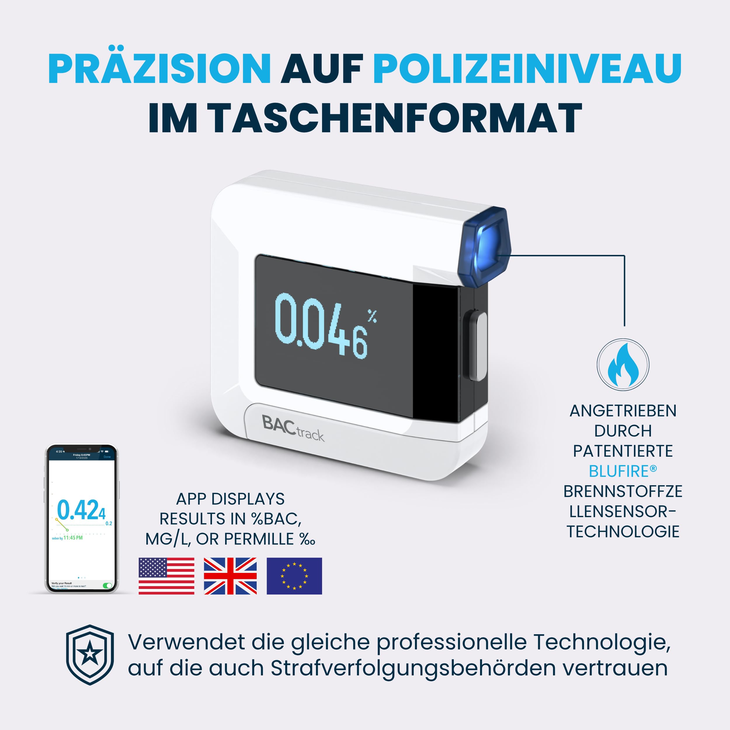 BACtrack C8 Alkoholtester | Professionelle Genauigkeit | Optionale drahtlose Smartphone-Konnektivität | Kompatibel mit Apple iPhone, Google & Samsung Android-Geräte | Apple HealthKit Integration