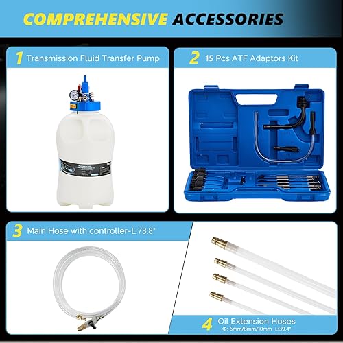Miniatura 2 de TUFFIOM Kit de bomba de fluido de transmisión de 10L, extractor profesional de fluidos de aceite de 2 vías y sistema de recarga con 15 adaptadores