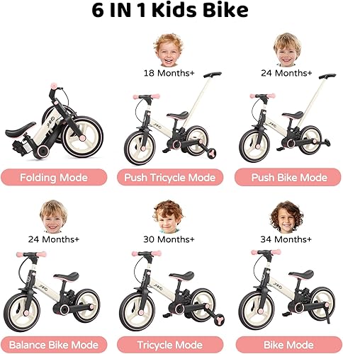 Miniatura 10 de JMMD Bicicleta para niños de 18 meses a 5 años, bicicleta de empuje 6 en 1 con ruedas y pedales de entrenamiento, bicicleta de equilibrio para niños