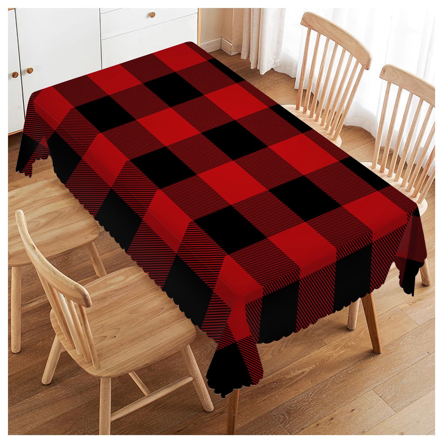 Walmsco Tablecloth Red Black Plaid Decor For Dining Room Kitchen Rectangular Table Cover 132 * 178cm