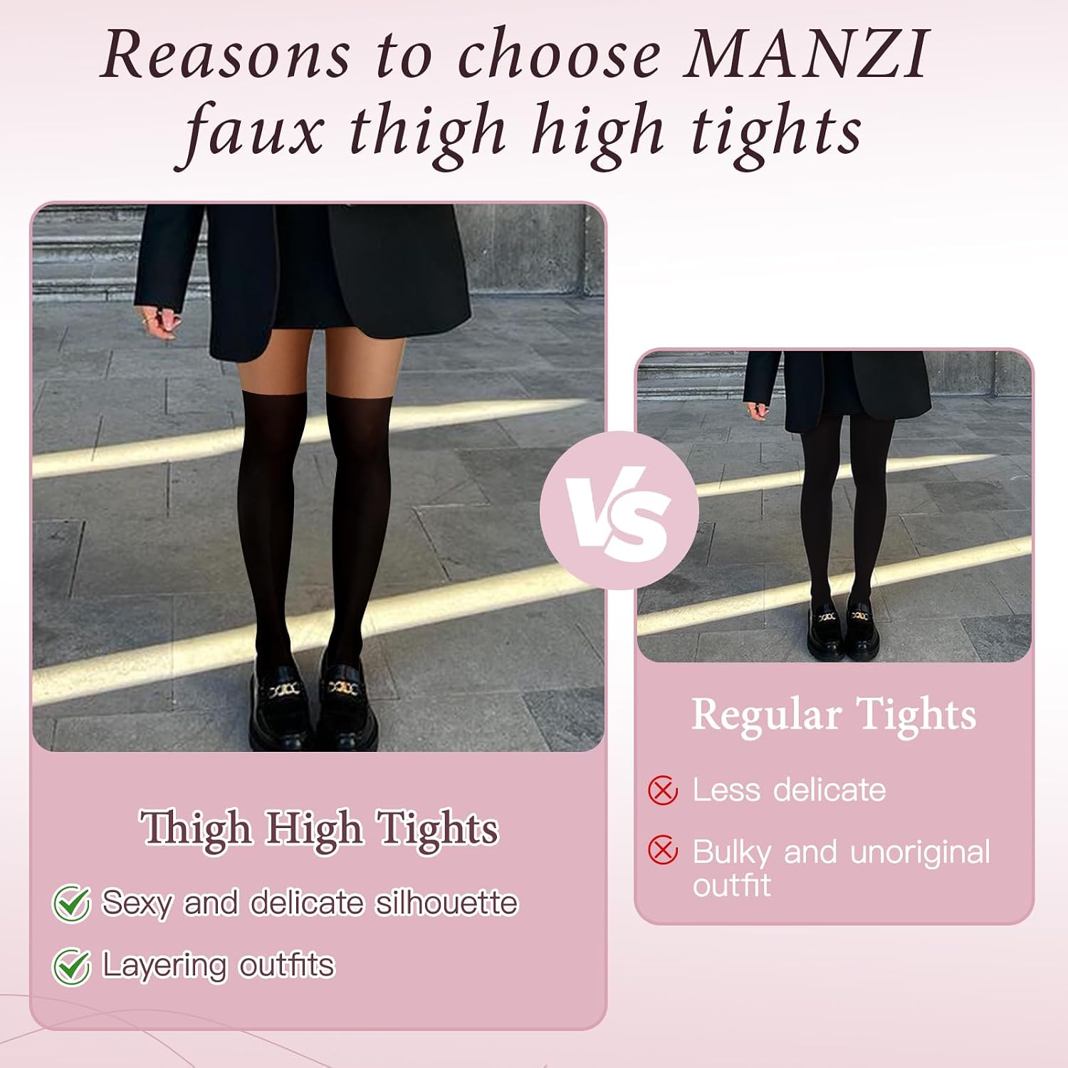 MANZI Faux Thigh High Tights Mock Over the Knee Socks Sheer Suspender Pantyhose Goth Stockings for Women