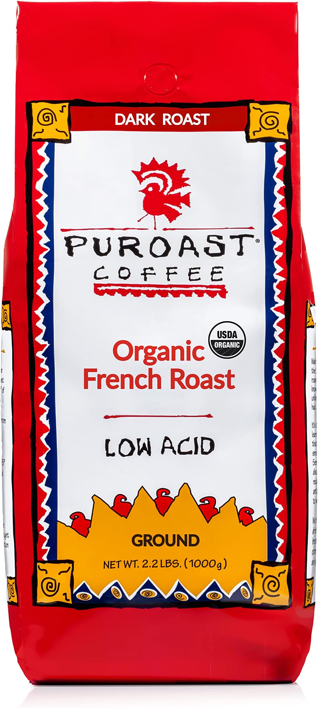 Puroast Low Acid Ground Coffee, Premium Organic French Roast, High Antioxidant, 2.2 lb