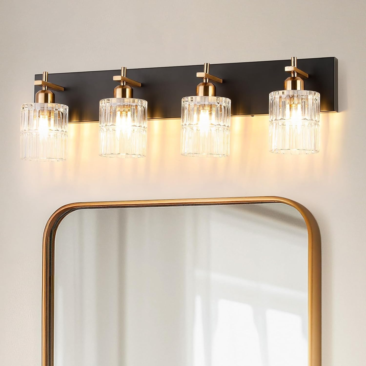 ocioc 4-Light Vanity Light, Black and Gold Bathroom Makeup Vanity Lighting Fixtures, Modern Wall Sconce Lamp for Mirror, Living Room, Bedroom, Hallway