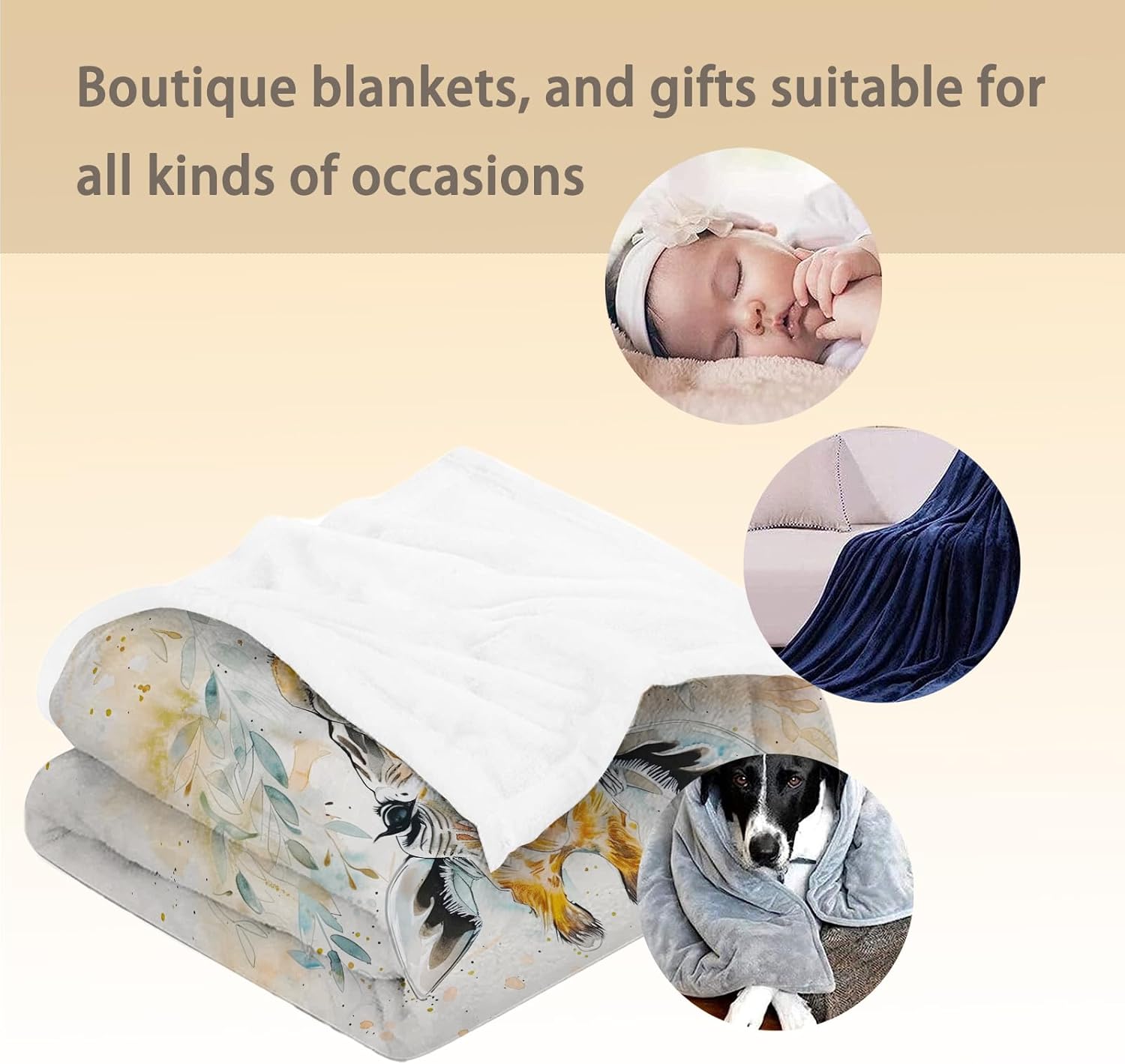 Artistic Giraffe Watercolor Blanket - Soft Cozy Lightweight Flannel Throw Blanket for Couch, Bed, Travel, Outdoor | Warm Fuzzy Blankets for Adults Kids Women Girls 50×60 in - Image 5