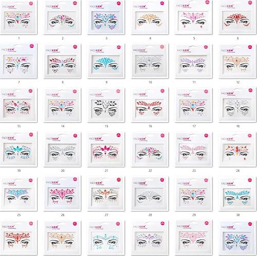 32 PCS Face Gems (RANDOM DESIGNS) Self- Adhesive Glitter Jewel