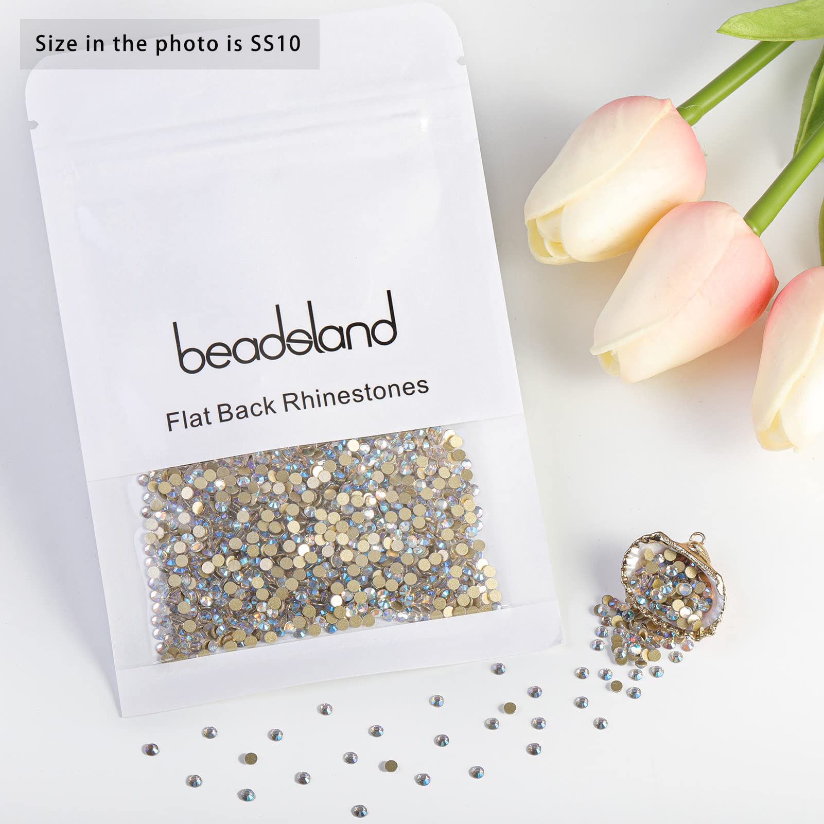 Beadsland 1440 sztuk płaskich kamieni strasu, kryształki do paznokci, niebieskie światło księżyca, SS10 (2,7 – 2,8 mm)