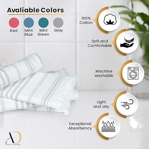 Miniatura 3 de Ample Decor Juego de 4 toallas de mano turcas de 16 x 28 pulgadas, 100% algodón, de secado rápido, toallas suaves de manos y cabeza para cocina,