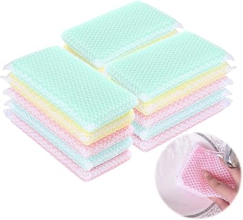Sponge Individually Wrapped, Kitchen Dishwashing Sponge, Mesh Net Scouring Pad, Odor-Free Sponge Wipes Suitable for Travel Apartments Multicolor Pack of 10