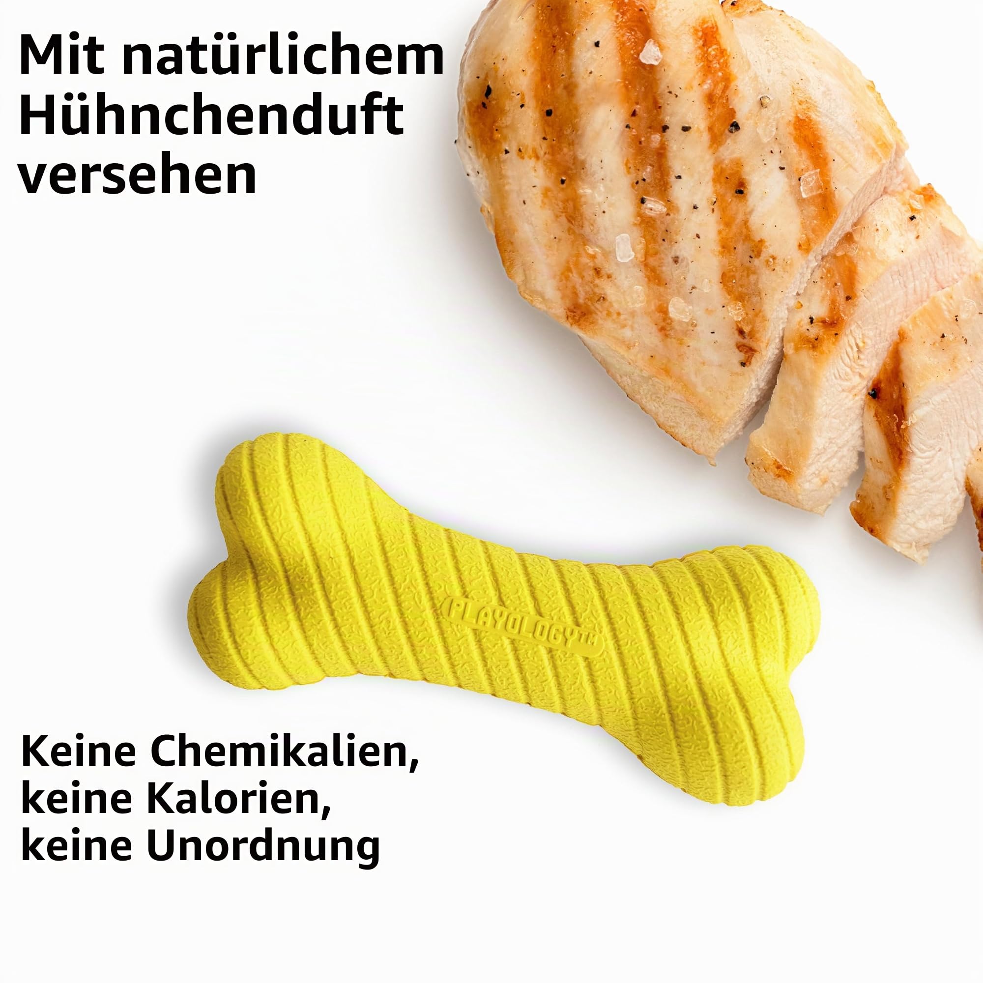 Playology Zweilagiges Knochenspielzeug – ansprechendes Hundespielzeug mit natürlichem Huhnduft, groß – Kauen, Werfen, Apportieren und Spielen | Gummi-Konstruktion, natürlicher Duft, robustes Design, verhüllende Dufttechnologie, 22,7 kg plus Rassen, Gelb