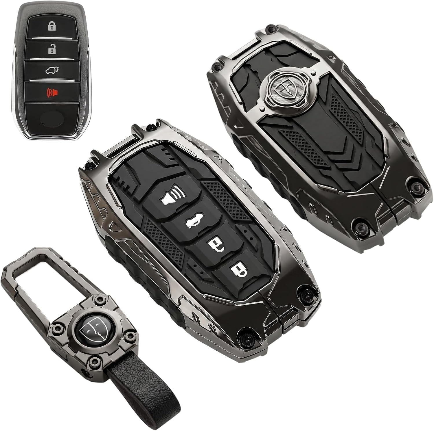 Heavy Metal Key Fob Cover Compatible with Ford Maverick Explorer Mustang Fusion Escape Edge Expedition F150 F250 F350 F450 F550 Keychain Accessories(5 Buttons,Black)