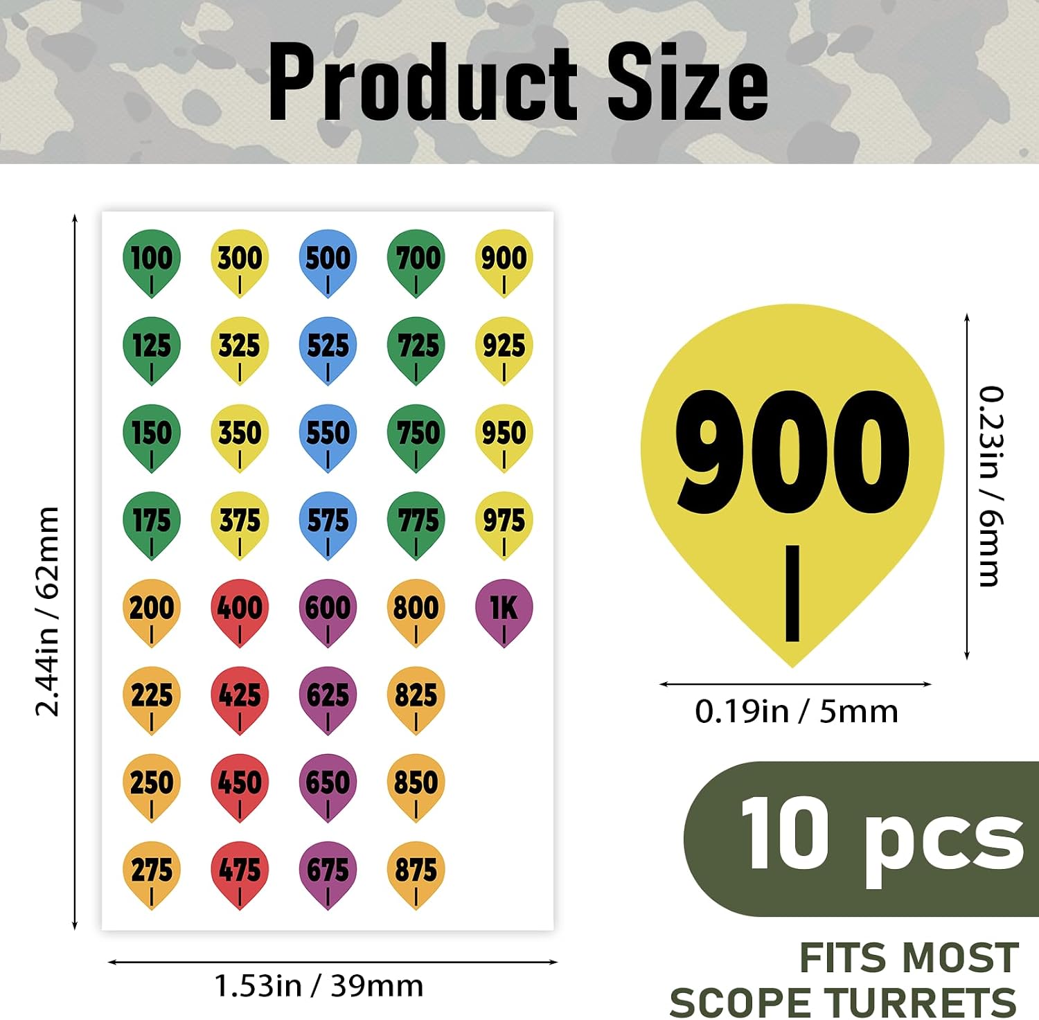 10 Pack Rifle Scope Turret Stickers,Scope Adjustment Dope Stickers for Precision Shooting and Hunting,Use with Dope Card,Turret Tags Fit Most Scope Caps