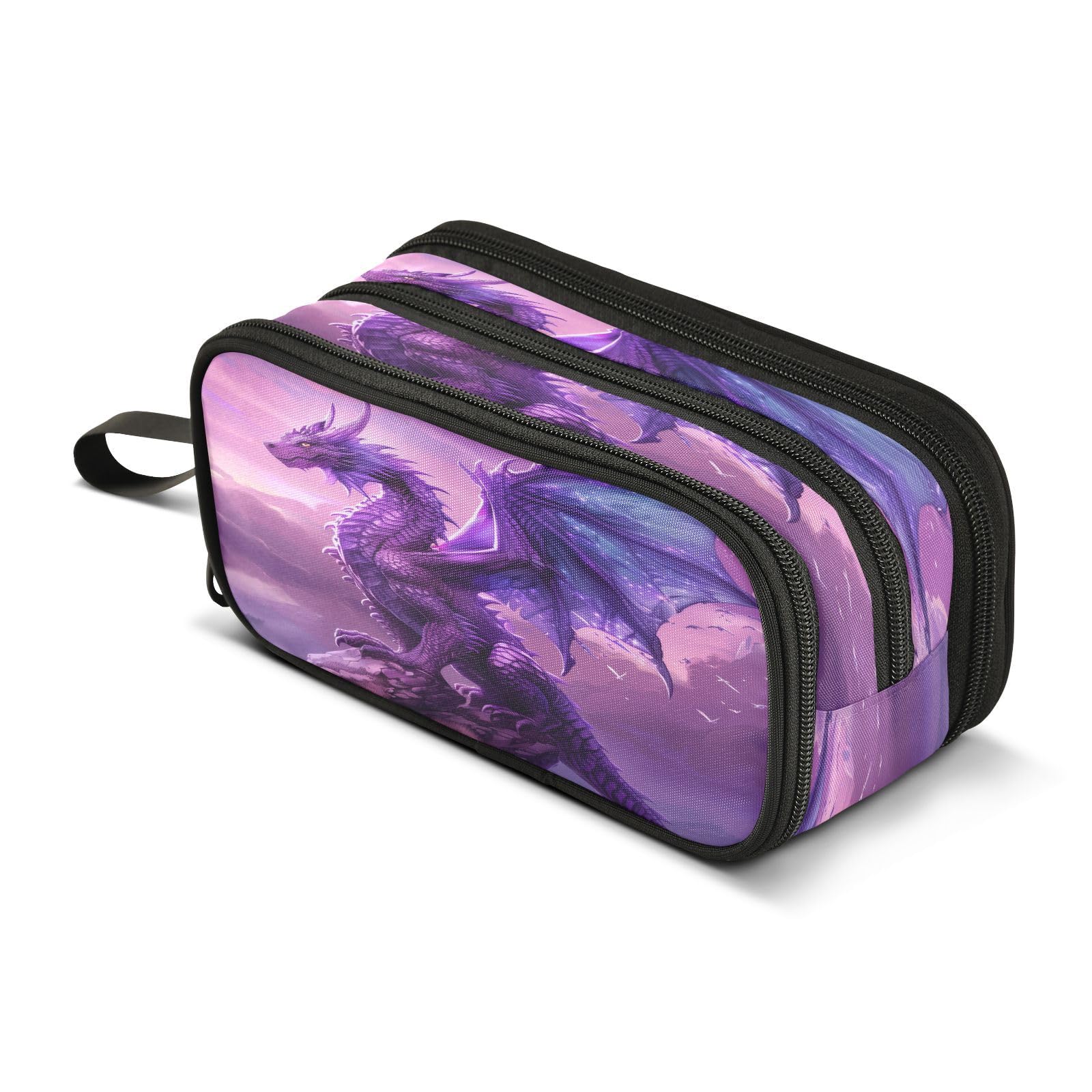 Purple Dragon Large Capacity Pencil Case Box Boys Girls Big Stationery Pen Bag Organizer Pencil Pouch Zipper Compartments for School Office
